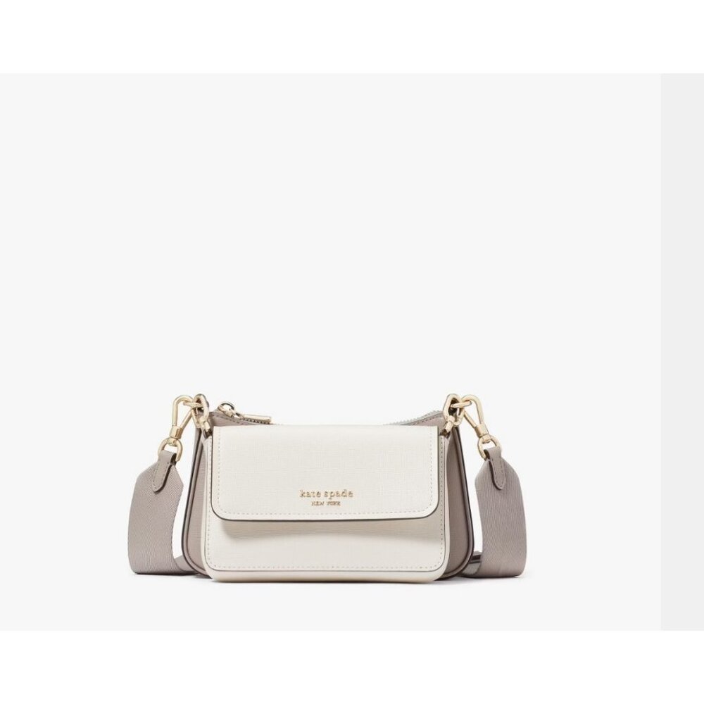 KATE SPADE NY Double Up leather crossbody + Dust bag  White/Gray (Defective)